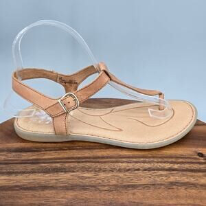 Born Sandals Women's 8 M Brown Leather Aswan Thong Comfort Buckle T Strap Flat